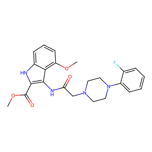 Methyl 3-[[2-[4-(2-fluorophenyl)piperazin-1-yl]acetyl]amino]-4-methoxy-1H-indole-2-carboxylate structure