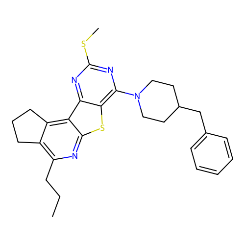 7-(4-benzylpiperidin-1-yl)-9-(methylsulfanyl)-4-propyl-2,3-dihydro-1H-cyclopenta[4',5']pyrido[3',2':4,5]thieno[3,2-d]pyrimidine structure