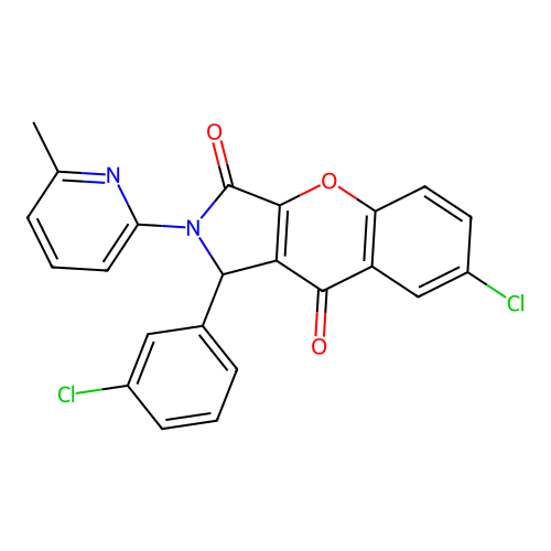 7-chloro-1-(3-chlorophenyl)-2-(6-methylpyridin-2-yl)-1,2-dihydrochromeno[2,3-c]pyrrole-3,9-dione structure