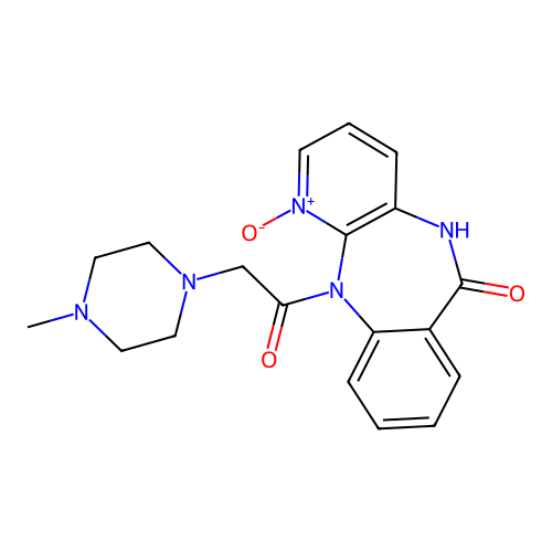 6H-Pyrido(2,3-b)(1,4)benzodiazepin-6-one, 5,11-dihydro-11-((4-methyl-1-piperazinyl)acetyl)-, 1-oxide structure