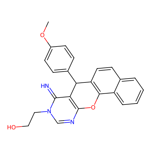 2-[8-imino-7-(4-methoxyphenyl)-7H-benzo[7,8]chromeno[2,3-d]pyrimidin-9(8H)-yl]ethanol structure