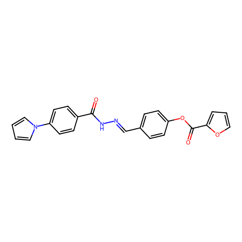 (E)-4-((2-(4-(1H-pyrrol-1-yl)benzoyl)hydrazono)methyl)phenyl furan-2-carboxylate structure