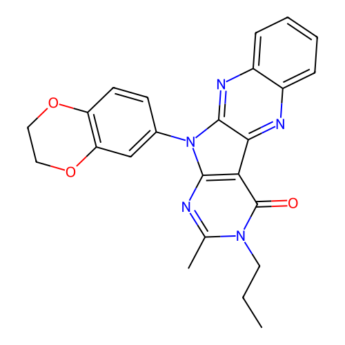 11-(2,3-dihydro-1,4-benzodioxin-6-yl)-2-methyl-3-propyl-3,11-dihydro-4H-pyrimido[5',4':4,5]pyrrolo[2,3-b]quinoxalin-4-one structure