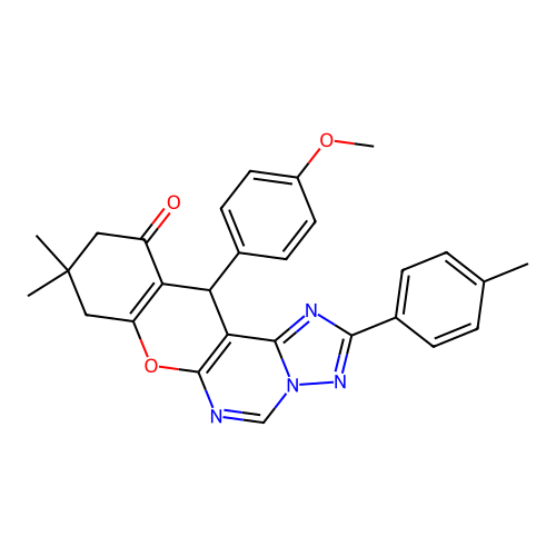 12-(4-methoxyphenyl)-9,9-dimethyl-2-(4-methylphenyl)-8,9,10,12-tetrahydro-11H-chromeno[3,2-e][1,2,4]triazolo[1,5-c]pyrimidin-11-one structure