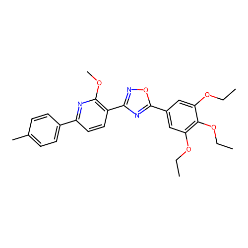 2-methoxy-6-(4-methylphenyl)-3-[5-(3,4,5-triethoxyphenyl)-1,2,4-oxadiazol-3-yl]pyridine structure