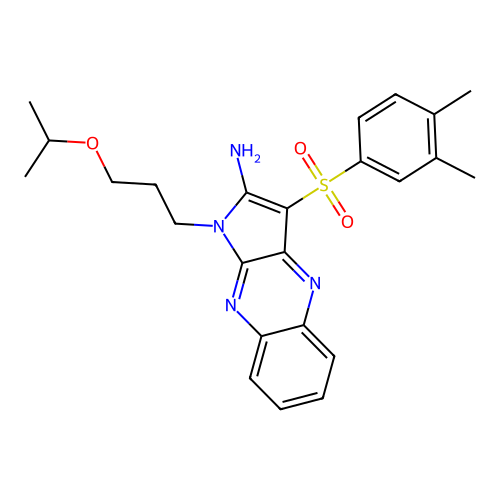 3-(3,4-dimethylphenyl)sulfonyl-1-(3-propan-2-yloxypropyl)pyrrolo[3,2-b]quinoxalin-2-amine structure