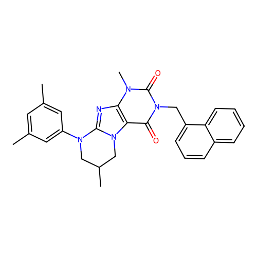9-(3,5-dimethylphenyl)-1,7-dimethyl-3-(naphthalen-1-ylmethyl)-6,7,8,9-tetrahydropyrimido[2,1-f]purine-2,4(1H,3H)-dione structure