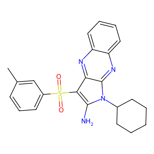 1-cyclohexyl-3-[(3-methylphenyl)sulfonyl]-1H-pyrrolo[2,3-b]quinoxalin-2-amine structure