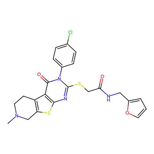 2-((3-(4-chlorophenyl)-7-methyl-4-oxo-3,4,5,6,7,8-hexahydropyrido[4',3':4,5]thieno[2,3-d]pyrimidin-2-yl)thio)-N-(furan-2-ylmethyl)acetamide structure