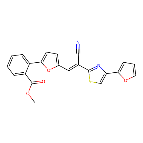 (E)-methyl 2-(5-(2-cyano-2-(4-(furan-2-yl)thiazol-2-yl)vinyl)furan-2-yl)benzoate structure