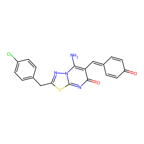 (Z)-2-(4-chlorobenzyl)-6-(4-hydroxybenzylidene)-5-imino-5H-[1,3,4]thiadiazolo[3,2-a]pyrimidin-7(6H)-one structure