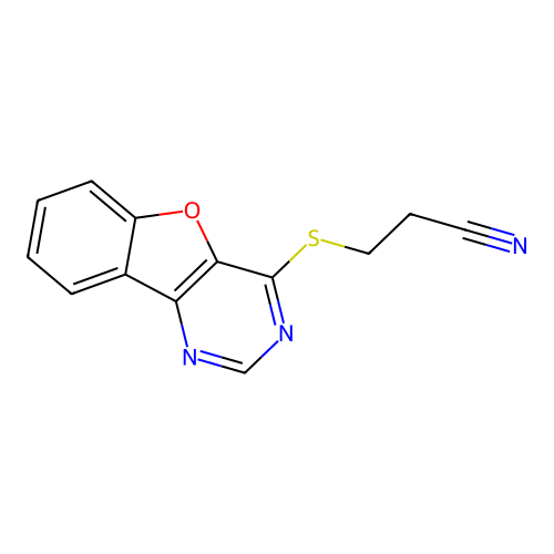 3-([1]Benzofuro[3,2-d]pyrimidin-4-ylsulfanyl)propanenitrile structure