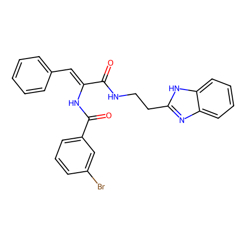 N-[1-[2-(1H-benzoimidazol-2-yl)ethylcarbamoyl]-2-phenyl-ethenyl]-3-bromo-benzamide structure
