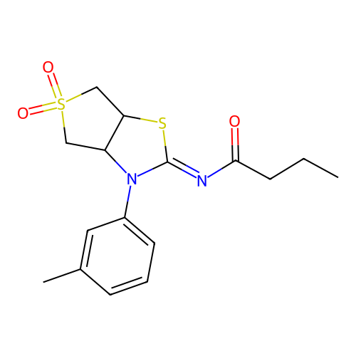 N-[(2Z)-3-(3-methylphenyl)-5,5-dioxidotetrahydrothieno[3,4-d][1,3]thiazol-2(3H)-ylidene]butanamide structure