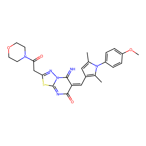 (E)-5-imino-6-((1-(4-methoxyphenyl)-2,5-dimethyl-1H-pyrrol-3-yl)methylene)-2-(2-morpholino-2-oxoethyl)-5H-[1,3,4]thiadiazolo[3,2-a]pyrimidin-7(6H)-one structure