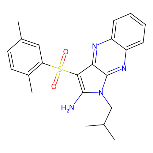 3-((2,5-dimethylphenyl)sulfonyl)-1-isobutyl-1H-pyrrolo[2,3-b]quinoxalin-2-amine structure