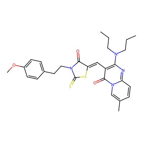 2-(dipropylamino)-3-[(Z)-{3-[2-(4-methoxyphenyl)ethyl]-4-oxo-2-thioxo-1,3-thiazolidin-5-ylidene}methyl]-7-methyl-4H-pyrido[1,2-a]pyrimidin-4-one structure