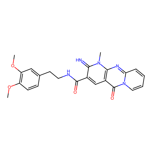 N-[2-(3,4-dimethoxyphenyl)ethyl]-2-imino-1-methyl-5-oxo-1,5-dihydro-2H-dipyrido[1,2-a:2',3'-d]pyrimidine-3-carboxamide structure
