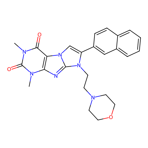 2,4-dimethyl-6-(2-morpholin-4-ylethyl)-7-naphthalen-2-ylpurino[7,8-a]imidazole-1,3-dione structure