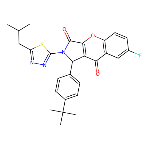 1-(4-(tert-butyl)phenyl)-7-fluoro-2-(5-isobutyl-1,3,4-thiadiazol-2-yl)-1,2-dihydrochromeno[2,3-c]pyrrole-3,9-dione structure