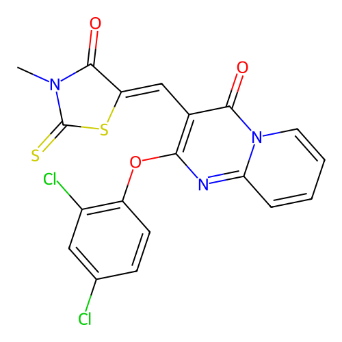 (5Z)-5-[[2-(2,4-dichlorophenoxy)-4-oxopyrido[1,2-a]pyrimidin-3-yl]methylidene]-3-methyl-2-sulfanylidene-1,3-thiazolidin-4-one structure