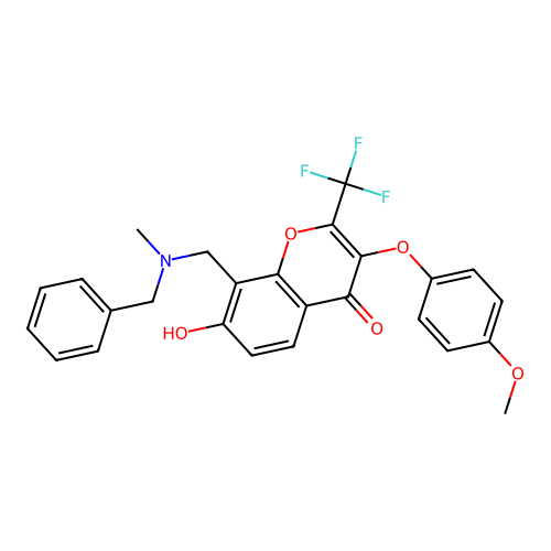 7-hydroxy-3-(4-methoxyphenoxy)-8-{[methylbenzylamino]methyl}-2-(trifluoromethy l)chromen-4-one structure