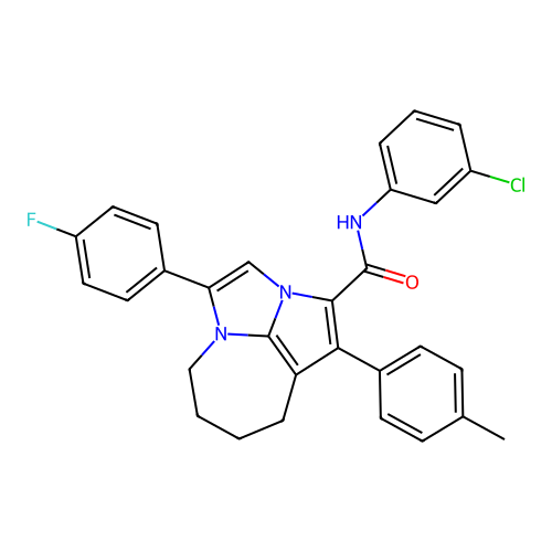 N-(3-chlorophenyl)-4-(4-fluorophenyl)-1-(4-methylphenyl)-5,6,7,8-tetrahydro-2a,4a-diazacyclopenta[cd]azulene-2-carboxamide structure