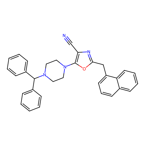 5-(4-benzhydrylpiperazin-1-yl)-2-(naphthalen-1-ylmethyl)-1,3-oxazole-4-carbonitrile structure