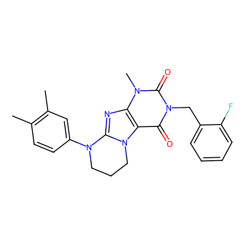 9-(3,4-dimethylphenyl)-3-(2-fluorobenzyl)-1-methyl-6,7,8,9-tetrahydropyrimido[2,1-f]purine-2,4(1H,3H)-dione structure