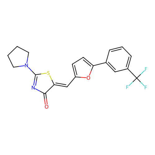 (5Z)-2-(pyrrolidin-1-yl)-5-({5-[3-(trifluoromethyl)phenyl]furan-2-yl}methylidene)-1,3-thiazol-4(5H)-one structure