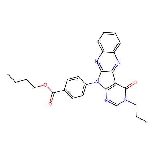 butyl 4-(4-oxo-3-propyl-3,4-dihydro-11H-pyrimido[5',4':4,5]pyrrolo[2,3-b]quinoxalin-11-yl)benzoate structure