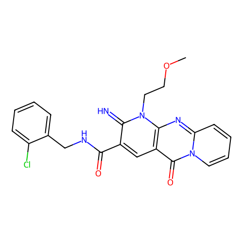N-(2-chlorobenzyl)-2-imino-1-(2-methoxyethyl)-5-oxo-1,5-dihydro-2H-dipyrido[1,2-a:2',3'-d]pyrimidine-3-carboxamide structure