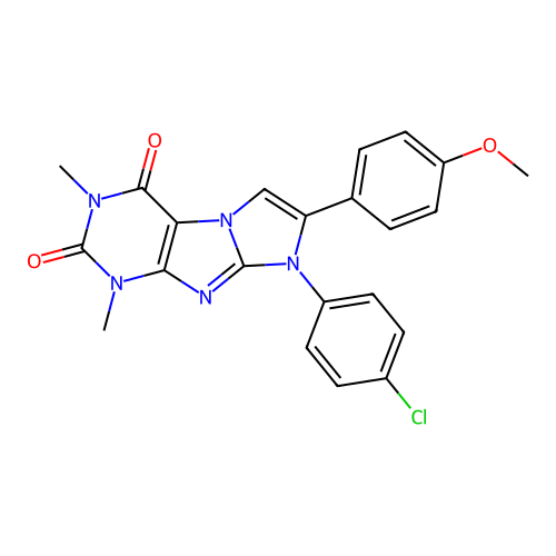 8-(4-chlorophenyl)-7-(4-methoxyphenyl)-1,3-dimethyl-1H-imidazo[2,1-f]purine-2,4(3H,8H)-dione structure