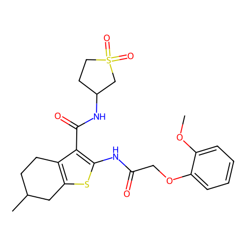 N-(1,1-dioxidotetrahydrothiophen-3-yl)-2-{[(2-methoxyphenoxy)acetyl]amino}-6-methyl-4,5,6,7-tetrahydro-1-benzothiophene-3-carboxamide structure