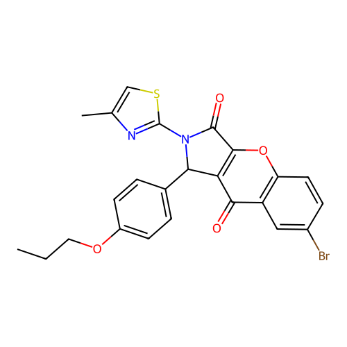 7-bromo-2-(4-methyl-1,3-thiazol-2-yl)-1-(4-propoxyphenyl)-1,2-dihydrochromeno[2,3-c]pyrrole-3,9-dione structure