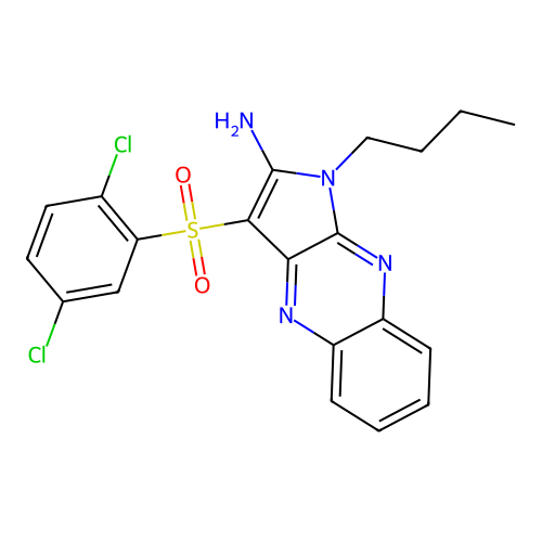 1-butyl-3-((2,5-dichlorophenyl)sulfonyl)-1H-pyrrolo[2,3-b]quinoxalin-2-amine structure