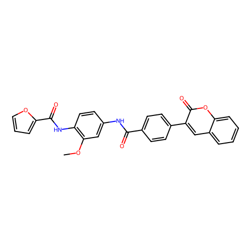 N-[2-methoxy-4-[[4-(2-oxochromen-3-yl)benzoyl]amino]phenyl]furan-2-carboxamide structure