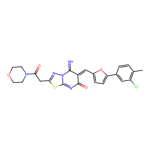 (6Z)-6-[[5-(3-chloro-4-methylphenyl)furan-2-yl]methylidene]-5-imino-2-(2-morpholin-4-yl-2-oxoethyl)-[1,3,4]thiadiazolo[3,2-a]pyrimidin-7-one structure