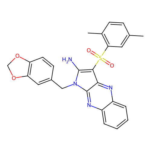 1-(1,3-benzodioxol-5-ylmethyl)-3-(2,5-dimethylphenyl)sulfonylpyrrolo[3,2-b]quinoxalin-2-amine structure