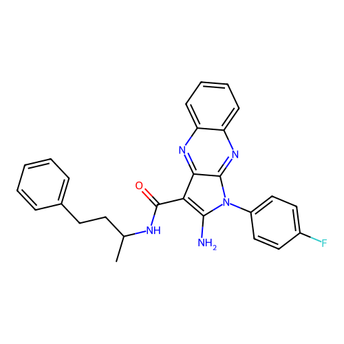 2-amino-1-(4-fluorophenyl)-N-(4-phenylbutan-2-yl)-1H-pyrrolo[2,3-b]quinoxaline-3-carboxamide structure