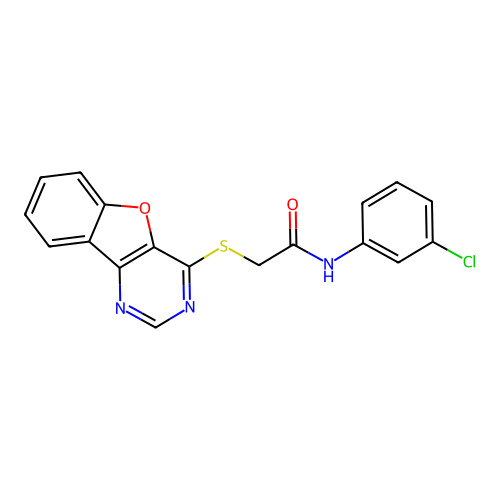 2-(benzofuro[3,2-d]pyrimidin-4-ylthio)-N-(3-chlorophenyl)acetamide structure