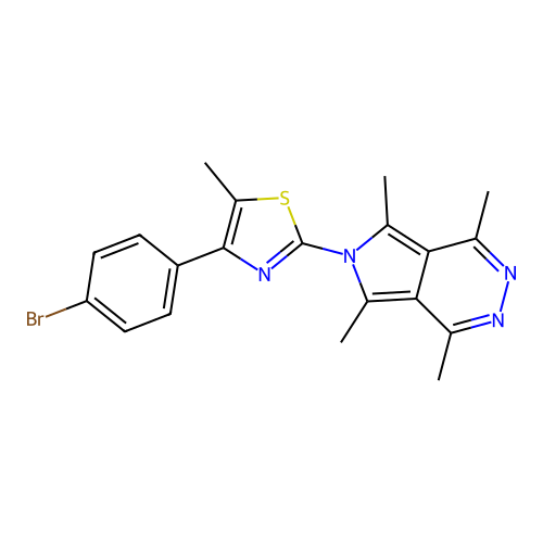 4-(4-bromophenyl)-5-methyl-2-(1,4,5,7-tetramethyl-6H-pyrrolo[3,4-d]pyridazin-6-yl)thiazole structure