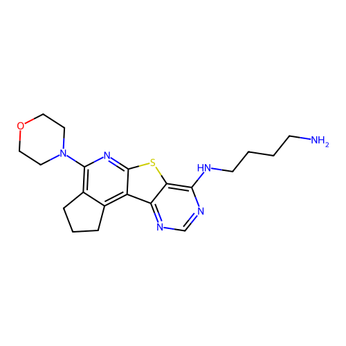 N-[4-(morpholin-4-yl)-2,3-dihydro-1H-cyclopenta[4',5']pyrido[3',2':4,5]thieno[3,2-d]pyrimidin-7-yl]butane-1,4-diamine structure