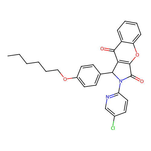 2-(5-chloropyridin-2-yl)-1-(4-hexoxyphenyl)-1H-chromeno[2,3-c]pyrrole-3,9-dione structure