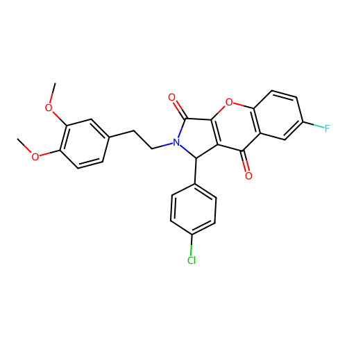 1-(4-chlorophenyl)-2-(3,4-dimethoxyphenethyl)-7-fluoro-1,2-dihydrochromeno[2,3-c]pyrrole-3,9-dione structure
