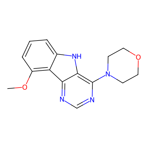 4-(9-methoxy-5H-pyrimido[5,4-b]indol-4-yl)morpholine structure