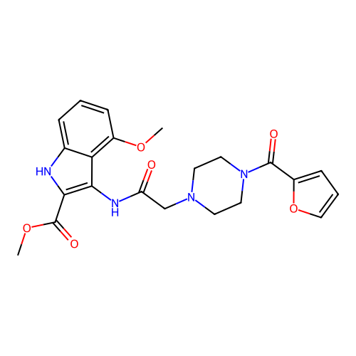 Methyl 3-[[2-[4-(furan-2-carbonyl)piperazin-1-yl]acetyl]amino]-4-methoxy-1H-indole-2-carboxylate structure