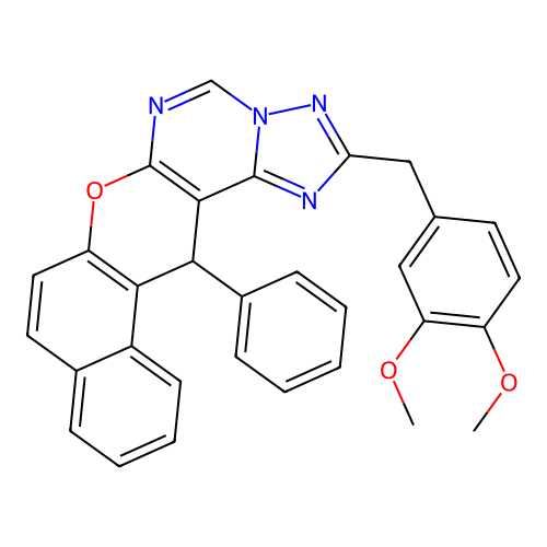 2-(3,4-dimethoxybenzyl)-14-phenyl-14H-benzo[5,6]chromeno[3,2-e][1,2,4]triazolo[1,5-c]pyrimidine structure