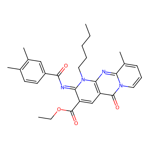 (Z)-ethyl 2-((3,4-dimethylbenzoyl)imino)-10-methyl-5-oxo-1-pentyl-2,5-dihydro-1H-dipyrido[1,2-a:2',3'-d]pyrimidine-3-carboxylate structure
