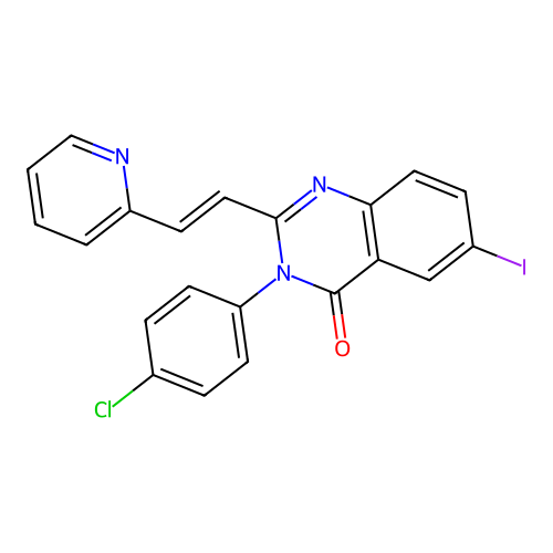 3-(4-chlorophenyl)-6-iodo-2-[(E)-2-(pyridin-2-yl)ethenyl]quinazolin-4(3H)-one structure